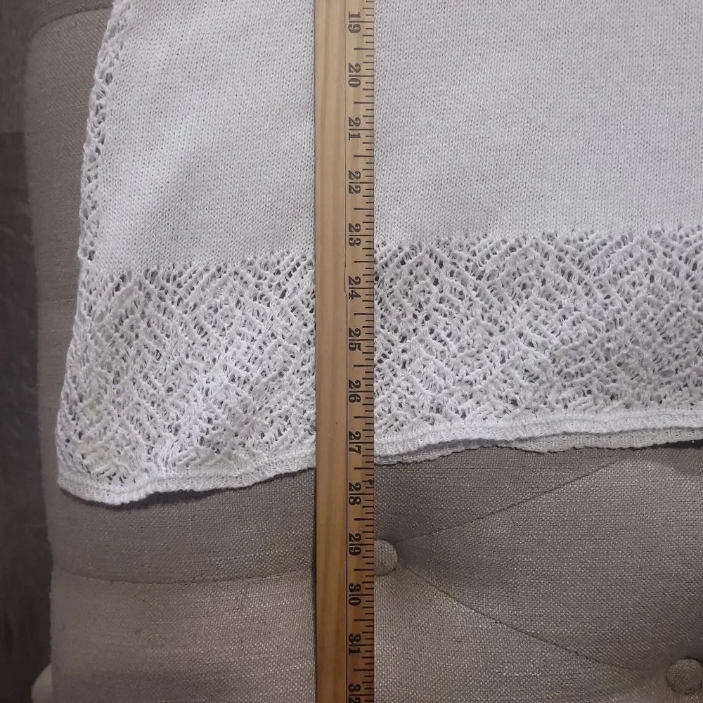 Talbots Solid White Linen Cotton V Neck Knit Sweater Top Blouse Crochet S/M
